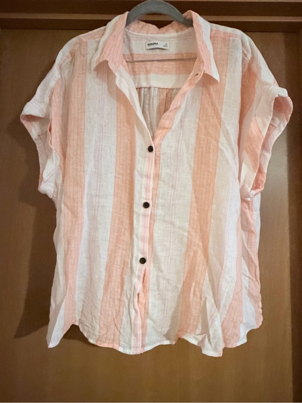 Sonoma Peach and White Striped Button-Front Shirt